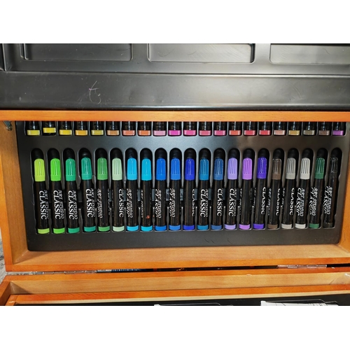 185 - Wooden Box Of Artist Paints, With Large Set Of Pencils