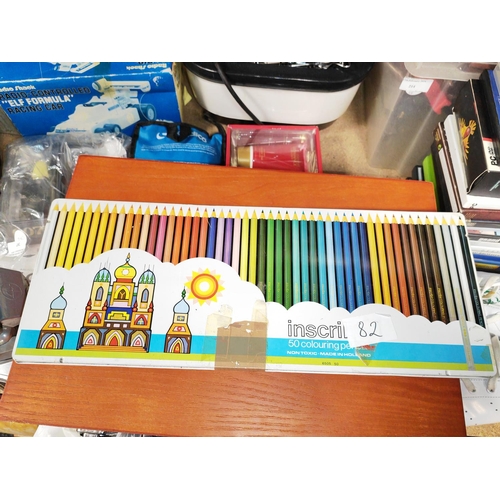 185 - Wooden Box Of Artist Paints, With Large Set Of Pencils