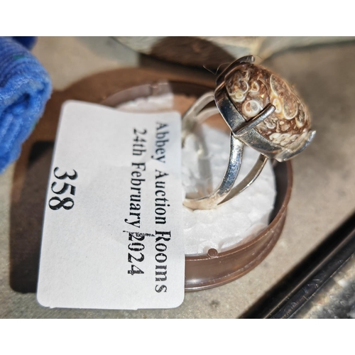 358 - Silver Fossil Ring Size N