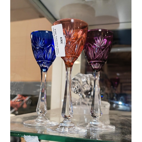 389 - 3 Bohemian Style Liqueur Glasses