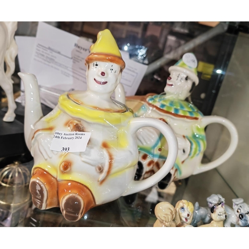 393 - 2 Tony Wood Periot Clown Teapots