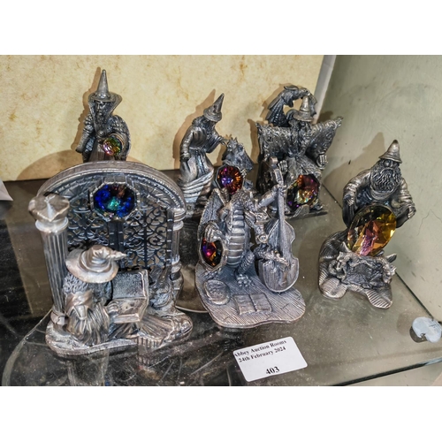 403 - 6 Pewter Myth And Magic Wizards And Dragon Ornaments