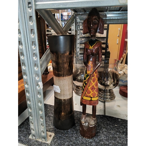 421 - African Lady Figurine Plus A Earthenware Vase