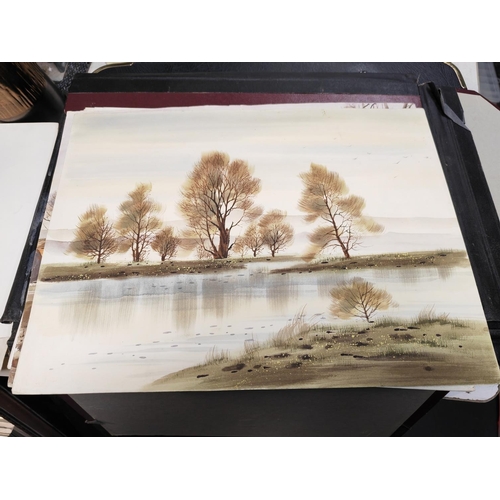 218 - 3 Folders Of Watercolour Paintings By Various Artists