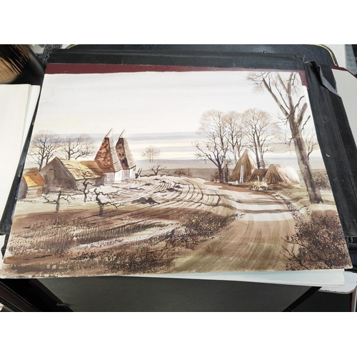 218 - 3 Folders Of Watercolour Paintings By Various Artists