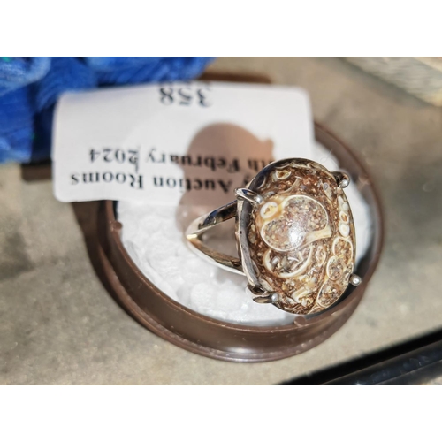 358 - Silver Fossil Ring Size N