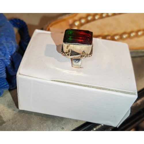 363 - Silver Multi Coloured Stone Ring Size 0 1/2