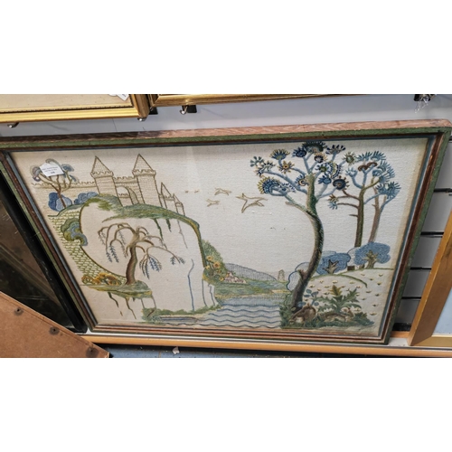 108 - Framed Vintage Embroidery - Medieval Scene 70Cm X 54Cm