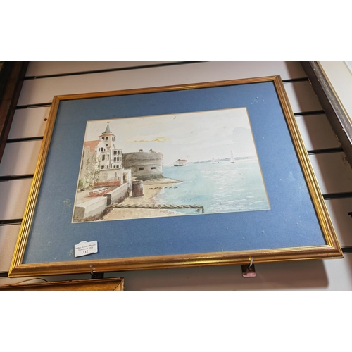 112 - Framed Harbour Scene Watercolour