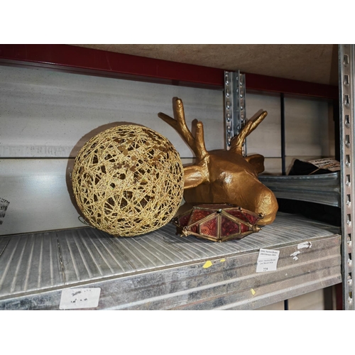 229 - Gold Painted Reindeer, Gold Painted Ball Plus A Glass Star