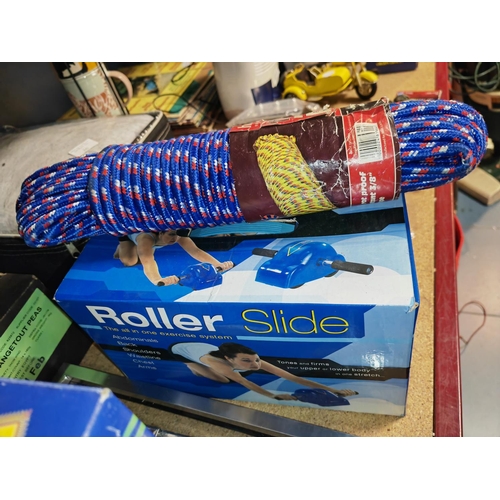 243 - Pair Of Shoes, Car Bulbs And Climbing Rope, Roller Slide In Box