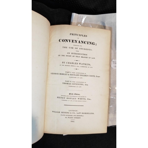 259 - Book Principles Of Conveyancing, 1845, 9Th Edition, Charles Watkins, Rebound 1/2 Leather, Repairs & ... 