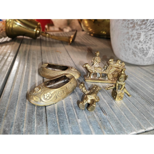 430 - Selection Of Brassware Including Pair Of Shoes, Pixie, Gnome And Horse And Cart Etc