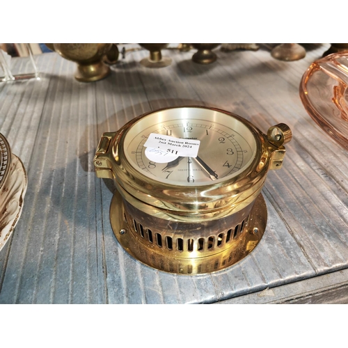 511 - Large Brass Porthole Clock Working