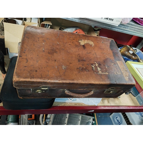 118 - Vintage Brown Leather Suitcase