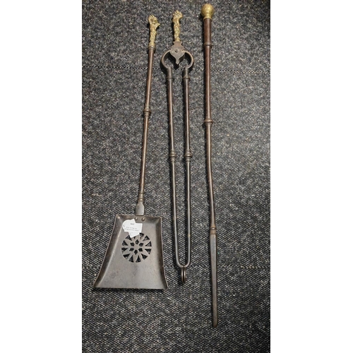 199 - Antique Fireplace Tool Set, Poker, Tongs Shovel