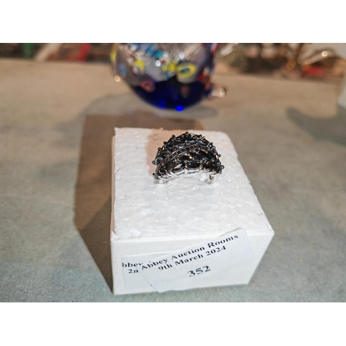 352 - Silver Large Ring With Black Stone Cluster Ring Size P