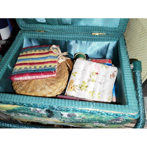 134 - Small Wicker Sewing Box With Contents