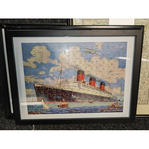 174 - 4 Framed Vintage Wooden Jigsaw Puzzles