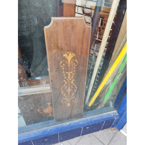 35 - Long Case Inlaid Clock For Spares Or Repair Missing Weights