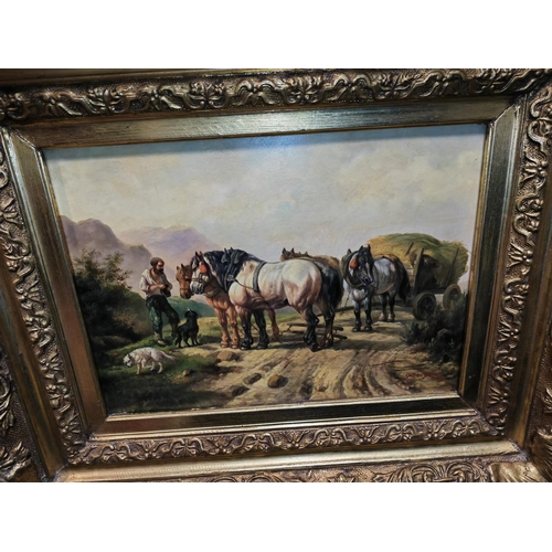 103 - Heavy Gilt Framed Oil Painting Of A Farming Scene Date 77 By Gustave Holte