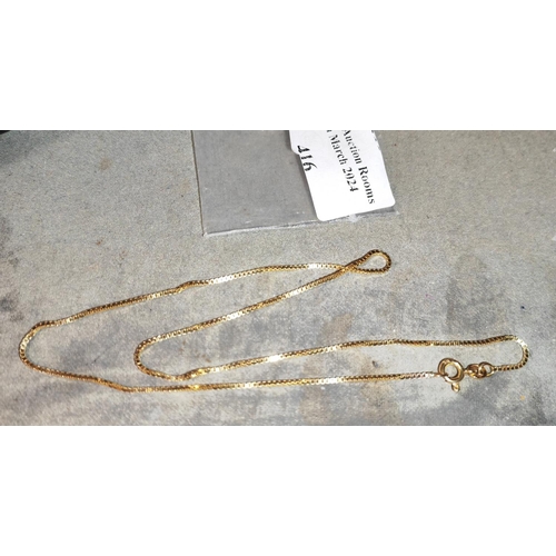 416 - 9Ct Gold Box Chain Necklace Weights Approx. 2.9Gms