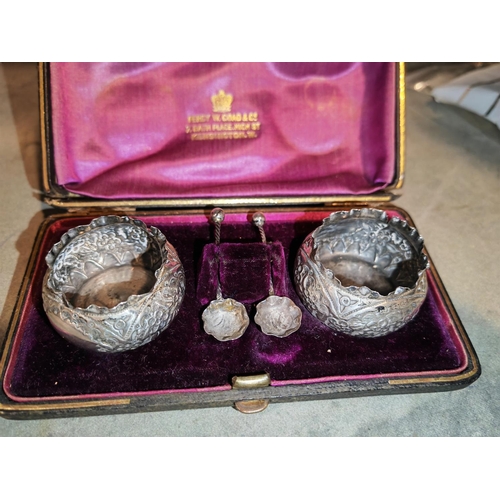 421 - Boxed Set Of Silver Salts With Spoons Some Damage