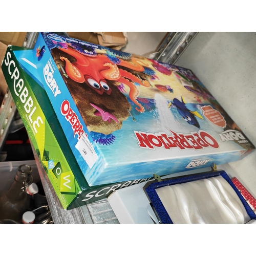 240 - 2 Board Games Including Scrabble Plus 2 Unused Mugs And A Electronic Plane Launcher