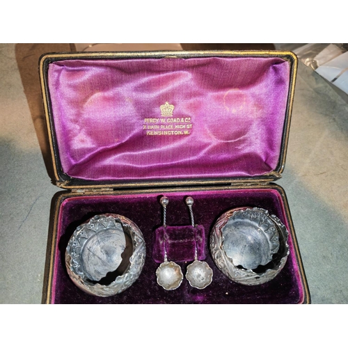 421 - Boxed Set Of Silver Salts With Spoons Some Damage