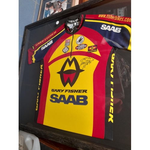 711 - Large Signed Gary Fisher Mountain Bike Racing Shirt Framed