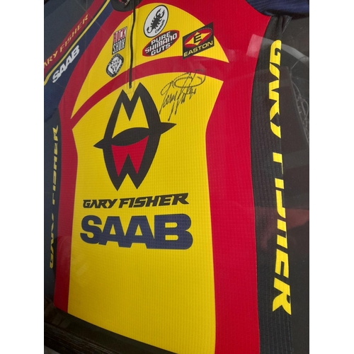 711 - Large Signed Gary Fisher Mountain Bike Racing Shirt Framed