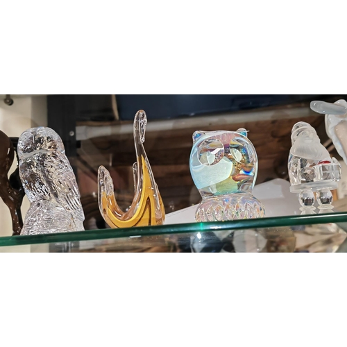 392 - 3 Clear Glass Paperweights Plus A Orange Coloured Swan