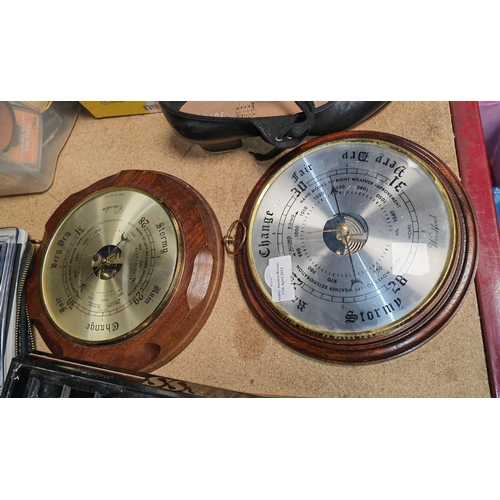 160 - 2 Round Wooden Framed Barometers