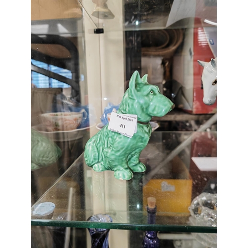 411 - Sylvac Green Terrier Dog No 205 Slight Chip To Paw