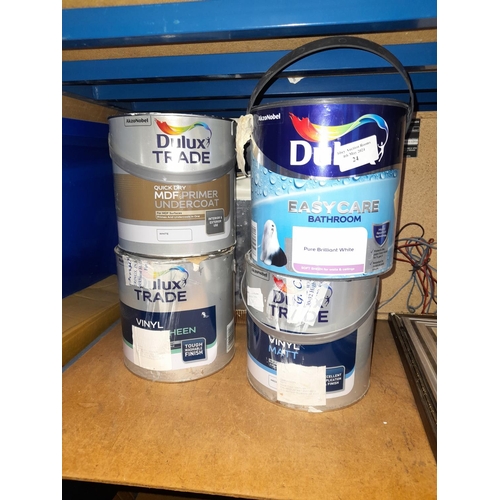 24 - 4 Tins Of Dulux Paint Various Colours