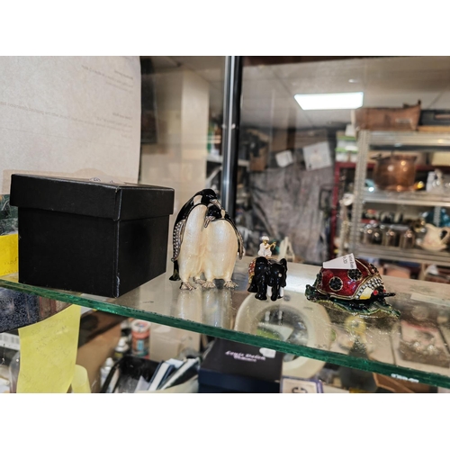 328 - 3 Enamelled Trinket Pots, Elephant, Ladybird And Penguins