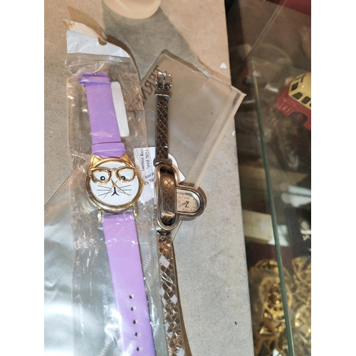 330 - Ladies Unusual Shaped Watch + Ladies Cat Wearing Glasses Watch