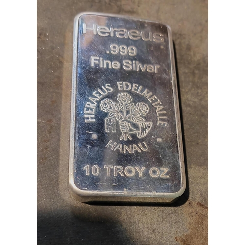 378 - 10 Troy Oz Heraeus Silver Bullion Bar