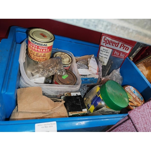 678 - Plastic Crate Of Diy Items, Nails, Varnish Etc