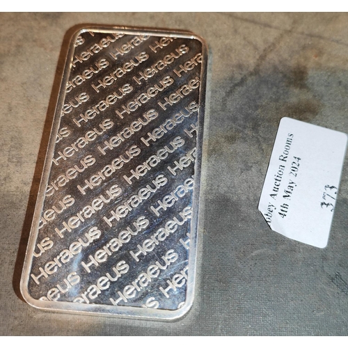 373 - 10 Troy Oz Heraeus Silver Bullion Bar