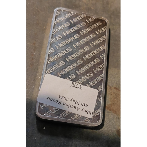 378 - 10 Troy Oz Heraeus Silver Bullion Bar