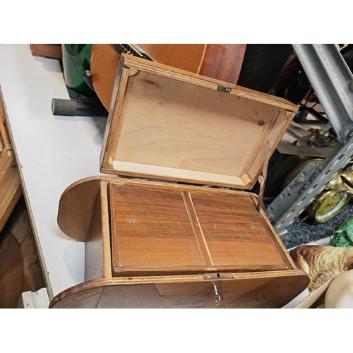 431 - Vintage Yew Wood Sewing Box With Key Some Damage