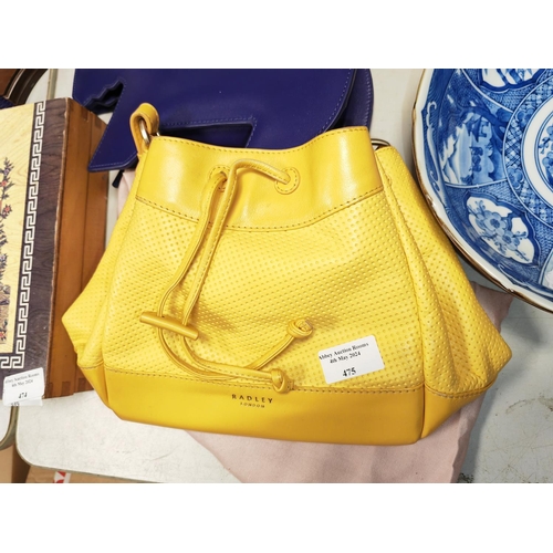 475 - 3 Radley Handbag One Yellow, One Black And One Blue Dog Shaped Bag