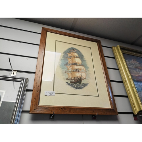 102 - Framed Cross Stitch Of A Sailing Ship