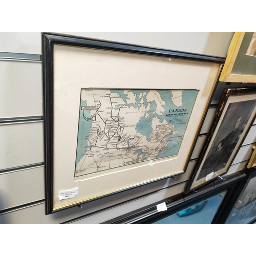 108 - Framed Original 1936 Canada Airmail Map Issued By John A Sullivan Deputy Postmaster General