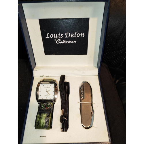 266 - Boxed Louis Delon Watch Torch And Pen Knife And Compass Set