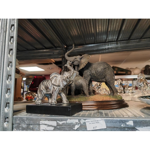 447 - Small Metal Elephant Figurine Plus A Country Artist Elephant On Plynth