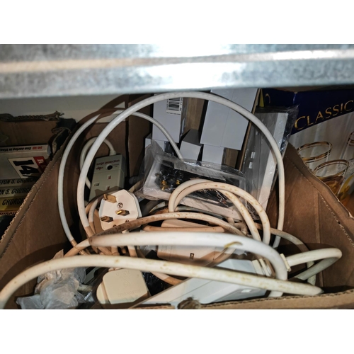 589 - Box Of Sockets, Back Plates Extension Leads Etc