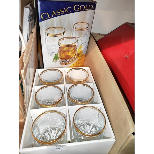 591 - Set Of 6 Classic Gold Glasses Boxed