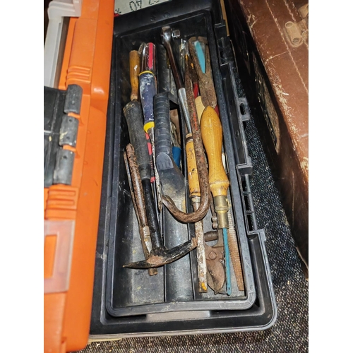 213 - Black And Orange Tool Box With Tools And Screws